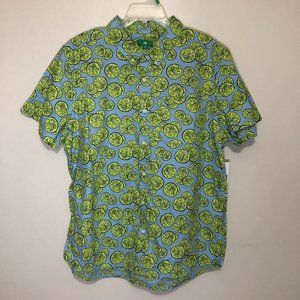 Dip Yellow & Blue Lemon Print Casual Button-Up Shirt (XL)